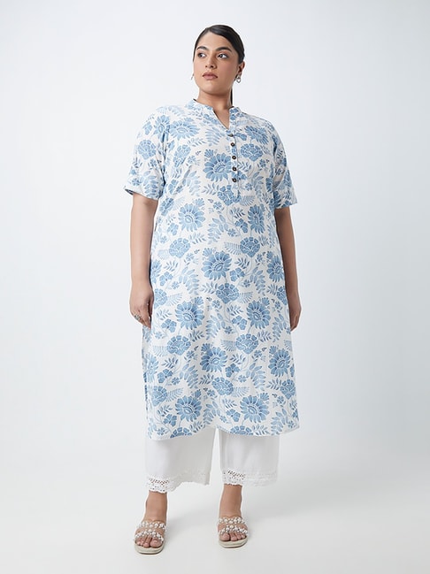 Diza Curves by Westside Blue Floral Print Straight Kurta Price in India
