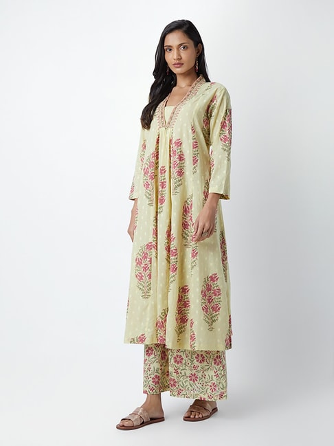 Zuba by Westside Yellow Floral-Patterned A-Line Kurta Price in India