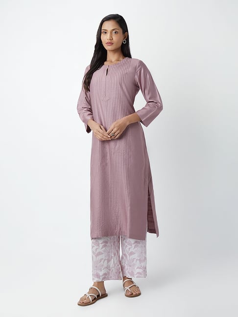 Zuba by Westside Mauve Pintuck-Detail Straight Kurta Price in India