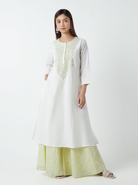 Utsa by Westside Green Embroidered A-Line Kurta Price in India