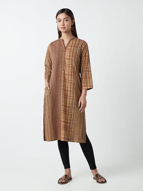 Utsa by Westside Light Brown Printed Straight Kurta Price in India