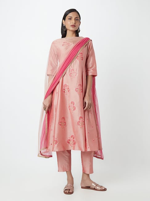 Vark by Westside Peach Anarkali, Ethnic Pant, Dupatta Set