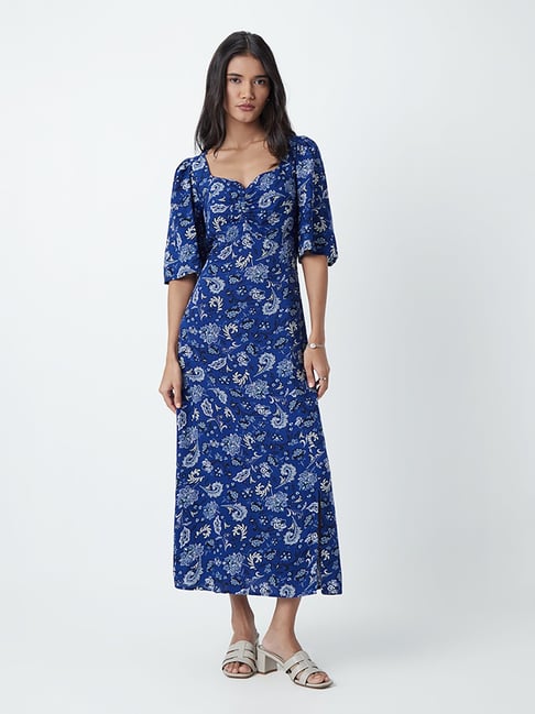 LOV by Westside Dark Blue Floral-Patterned Dress Price in India