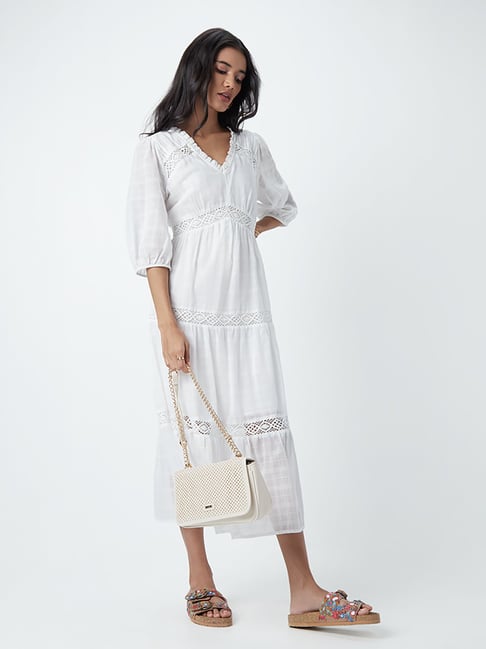 LOV by Westside White Crochet-Detail Dress Price in India