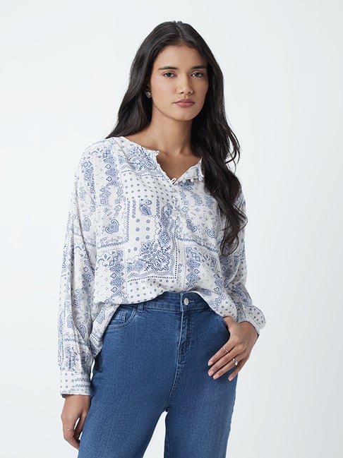 LOV by Westside White Printed Blouse