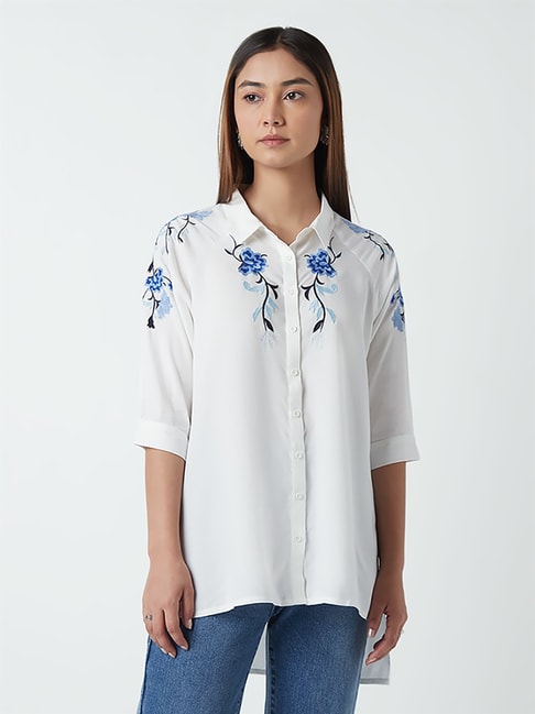 LOV by Westside White Floral High-Low Tunic