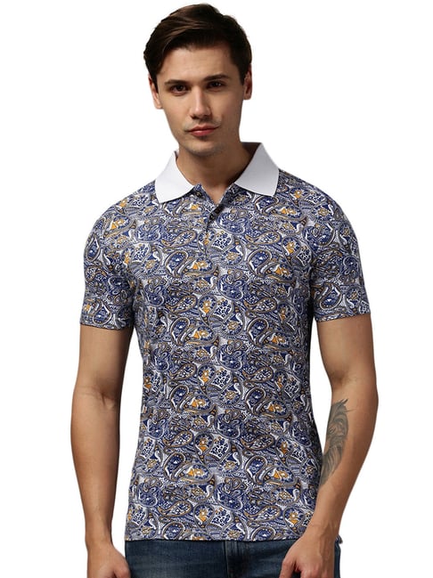 Kryptic White & Blue Regular Fit Printed Polo T-Shirt-picture-22