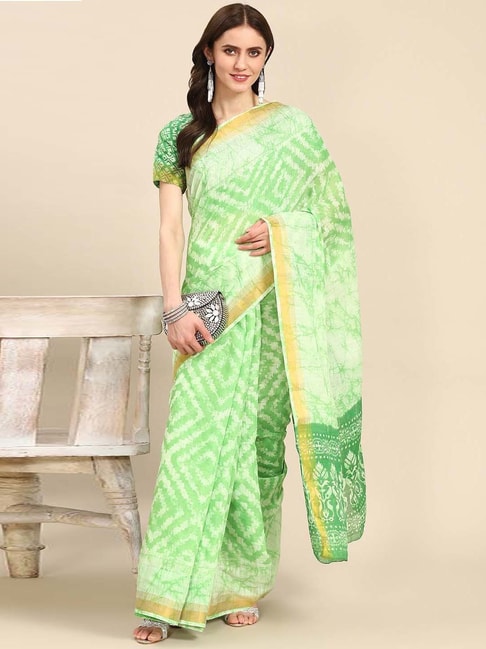 READIPRINT FASHIONS Green Cotton Printed Saree With Unstitched Blouse Price in India