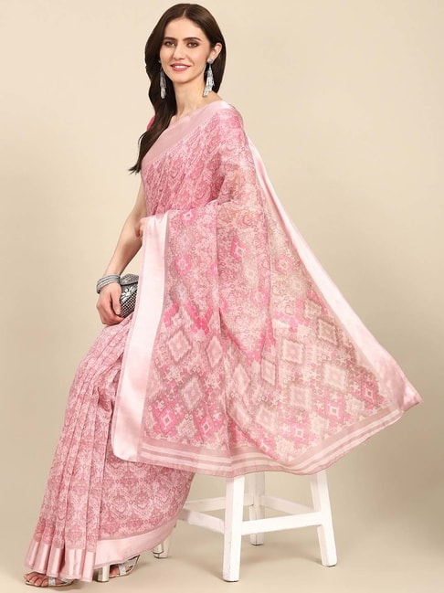 READIPRINT FASHIONS Pink Cotton Printed Saree With Unstitched Blouse Price in India