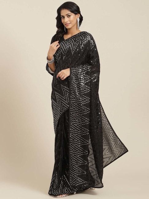 READIPRINT FASHIONS Black Embellished Saree With Unstitched Blouse Price in India