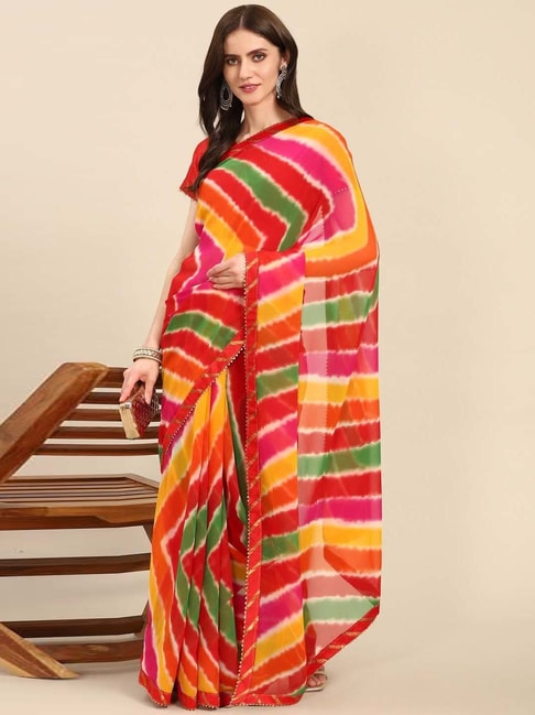 READIPRINT FASHIONS Multicolored Striped Saree With Unstitched Blouse Price in India