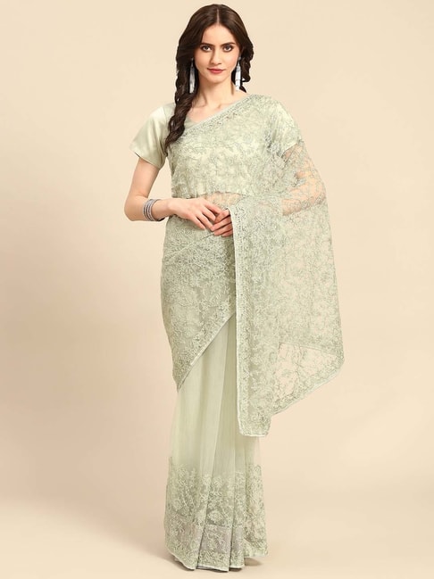 READIPRINT FASHIONS Green Embroidered Saree With Unstitched Blouse Price in India