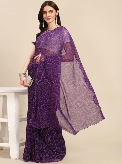 READIPRINT FASHIONS Purple Printed Saree With Unstitched Blouse Price in India