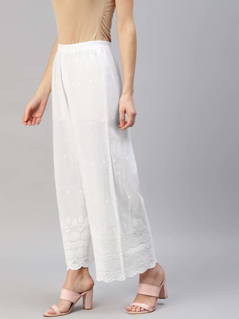 Buy Women's Rayon White Palazzo Pants with Single Lace - Relaxed Fit (XL)  at Amazon.in