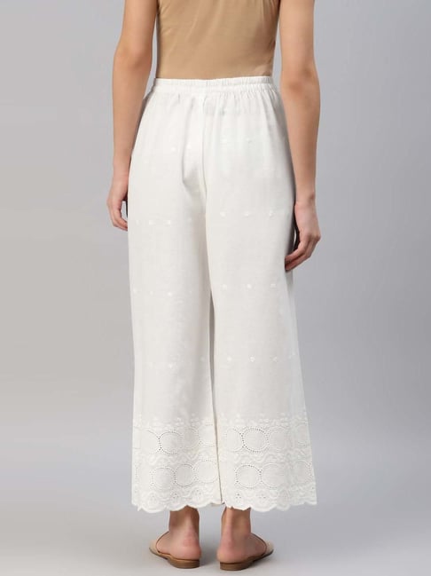 White Spun Silk Ankle Length Straight Trouser Palazzo Pants #39489 | Buy  Online @ DesiClik.com, USA