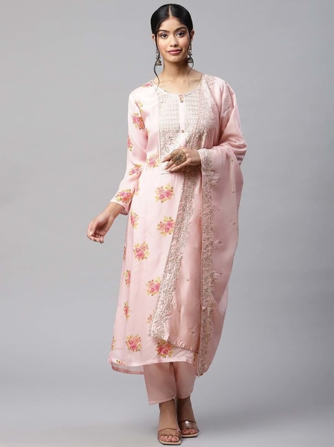 READIPRINT FASHIONS Pink Embroidered Kurta Pant Set With Dupatta Price in India