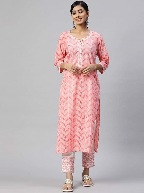 READIPRINT FASHIONS Pink Cotton Printed Kurta Pant Set Price in India