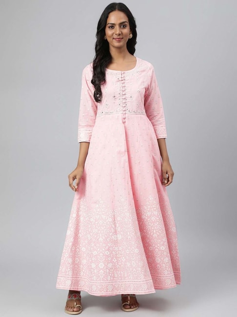 READIPRINT FASHIONS Pink Cotton Embroidered Kurta Pant Set Price in India
