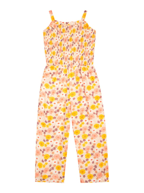 Budding Bees Kids Yellow Floral Print Jumpsuit