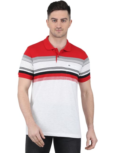 Monte Carlo Red & White Regular Fit Striped Polo T-Shirt