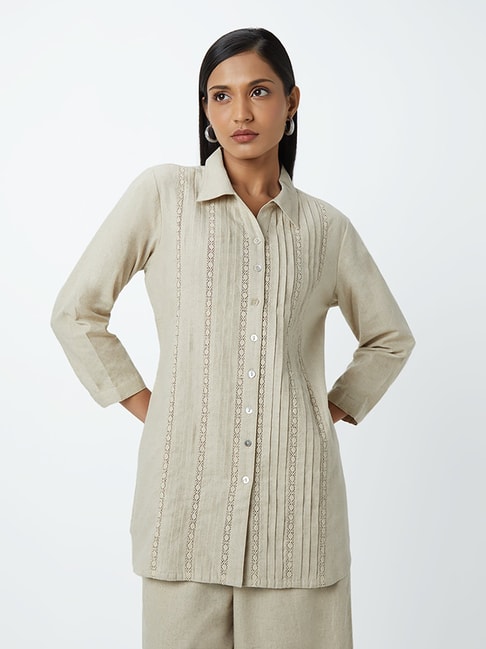 Zuba by Westside Beige Crochet Pattern Ethnic Top Price in India