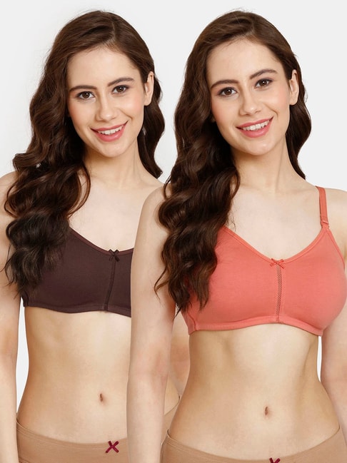 Rosaline by Zivame Coral & Brown Half Coverage Double Layered T-Shirt Bra - Pack of 2 Price in India