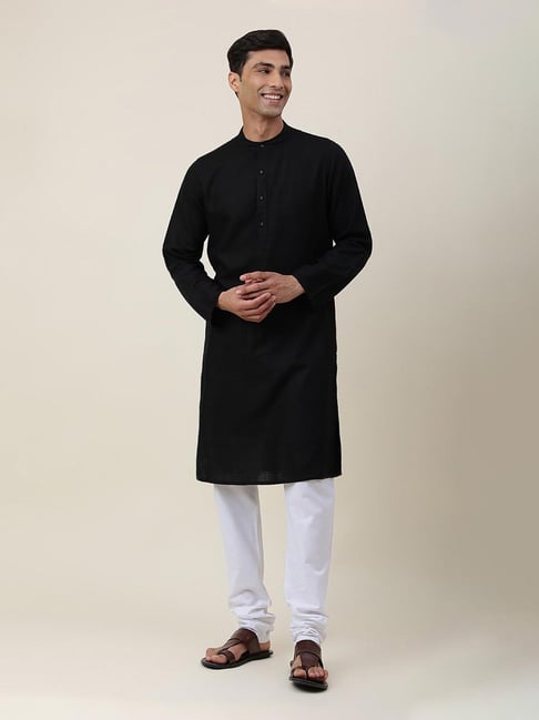 Fabindia Black Slim Fit Mandarin Collar Long Kurta