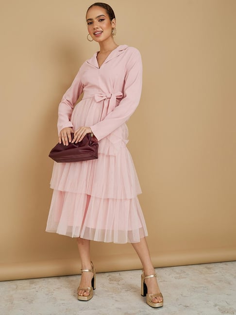 Styli Light Pink Regular Fit Midi Dress Price in India