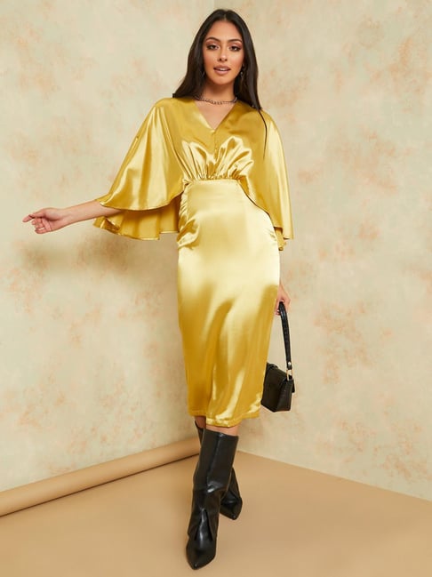 Styli Yellow Regular Fit Midi Dress Price in India