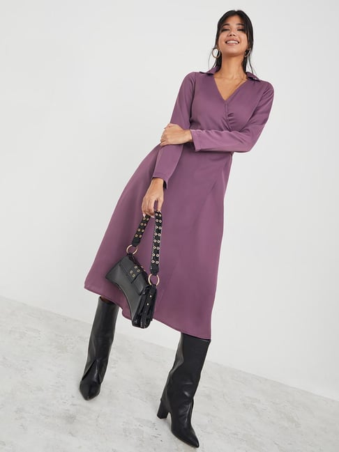 Styli Purple Regular Fit Midi Dress Price in India