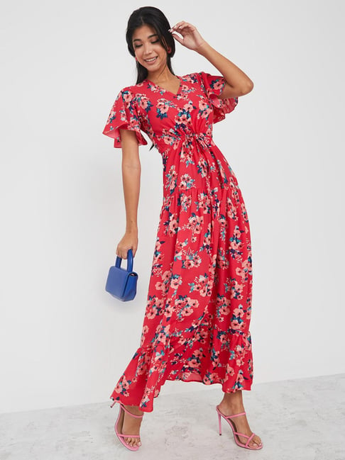 Styli Red Floral Print Gown Price in India