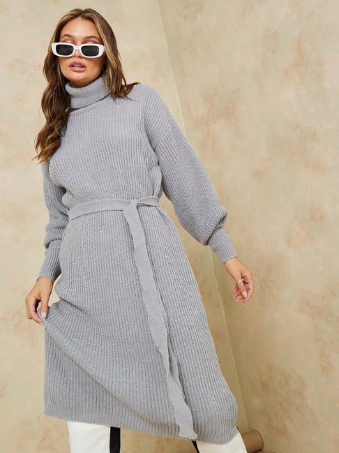 Styli Grey Regular Fit Wrap Dress Price in India