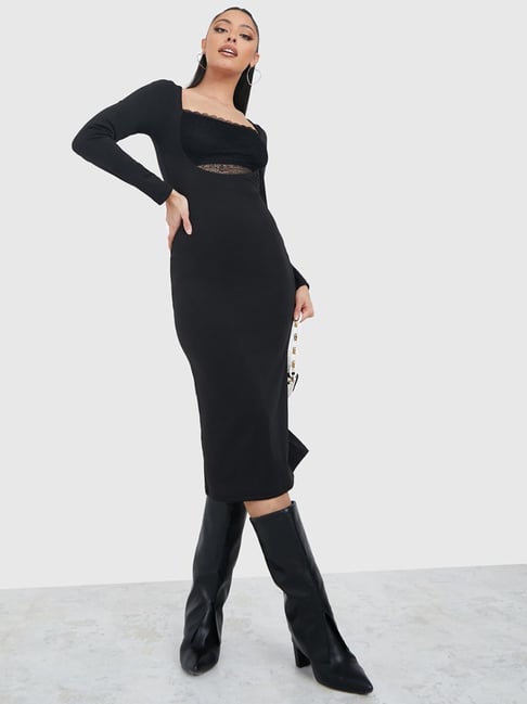 Styli Black Regular Fit Midi Dress Price in India