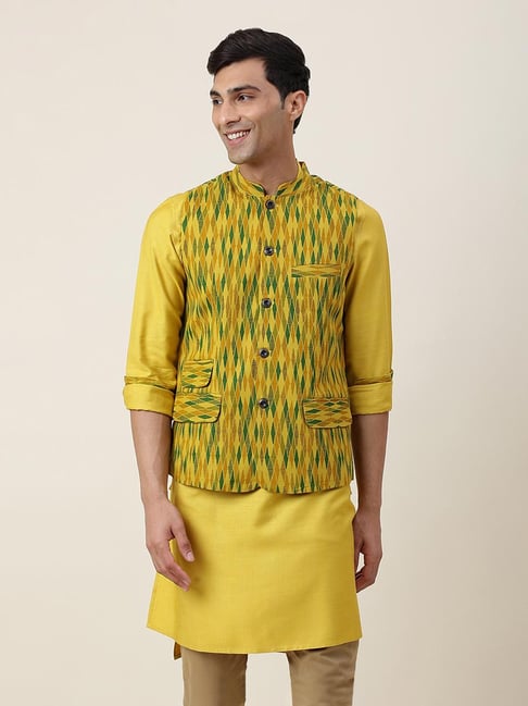 Buy Ocher Yellow Jacket Kurta Set In Silk With Thread Work And Bead  Detailing KALKI Fashion India
