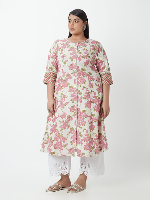 Diza Curves by Westside Dusty Pink Floral Print A-Line Kurta Price in India