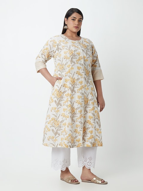 Diza Curves by Westside Mustard Floral Print A-Line Kurta Price in India