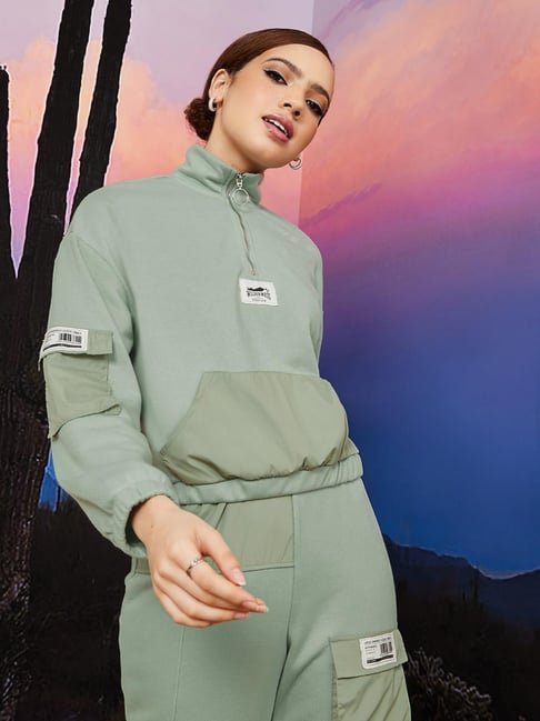 Styli Colorblock French Terry Cropped Sweatshirt with Elasticated