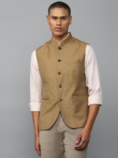 Shop Jaypore Men Beige Brown Wool Mandarin Collar Regular Fit Nehru Jacket  for Men Online 39574677