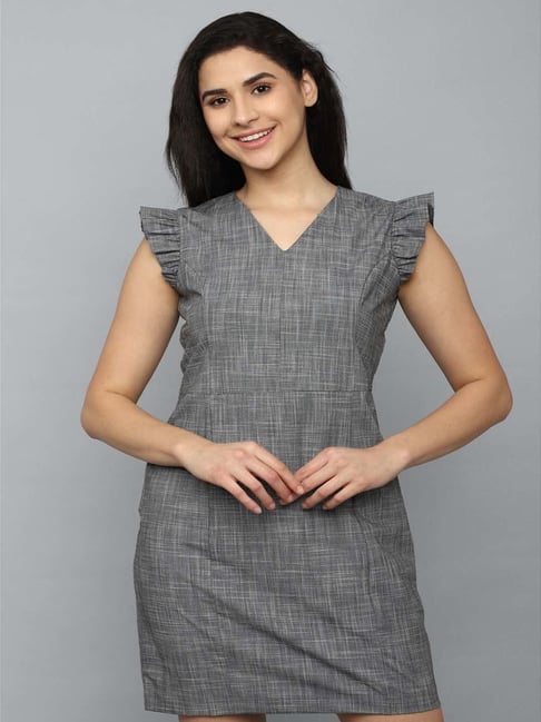 Allen Solly Grey Chequered Shift Dress Price in India