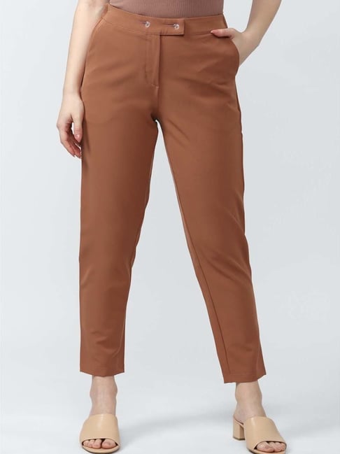 Buy ONLY Brown Solid Nylon Relaxed Fit Womens Pants  Shoppers Stop