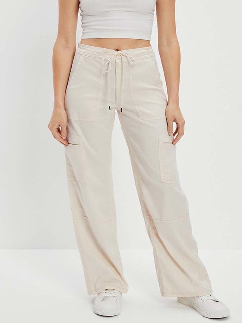 Buy American Eagle Outfitters White Mid Rise Pants for Women
