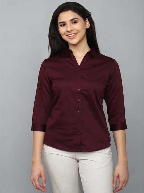 Allen Solly Maroon Cotton Regular Fit Shirt Price in India