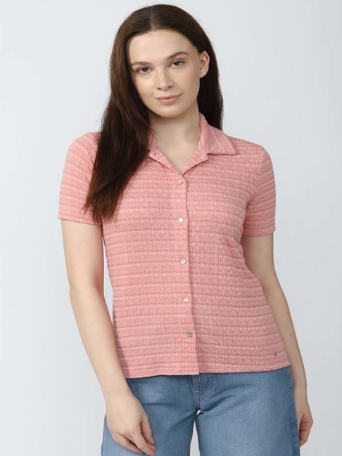 Van Heusen Pink Cotton Self Pattern Shirt Price in India