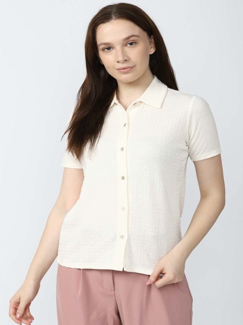 Van Heusen Beige Cotton Self Pattern Shirt Price in India