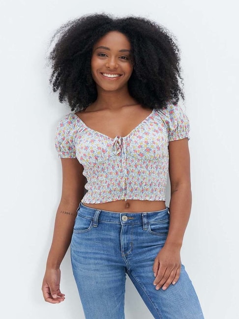 American Eagle Outfitters Grey Printed Crop Top Price in India