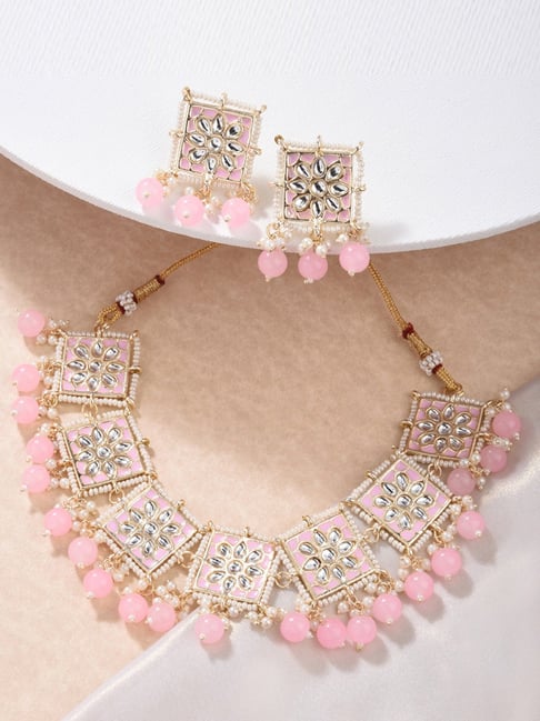 Golden Brass Women Light Pink Jewellery Set With Moti, Size: Adjustable at  Rs 300/set in Mumbai