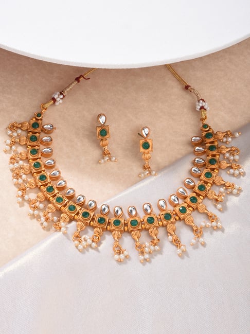 Buy Fida Ethnic South Indian Antique Green Jewellery Set Online At