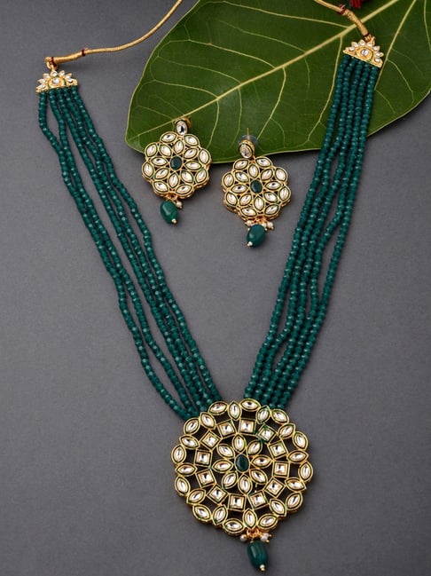 Dark Green Beads Oxidised Silver Bail Choker Necklace Set By Nishna Designs