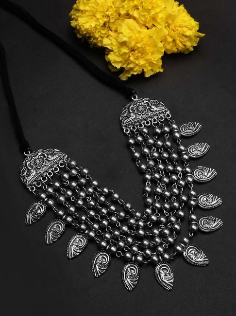 Miharu Brass Dokra Charms Multi Layered Necklace (White) – Miharu Crafts