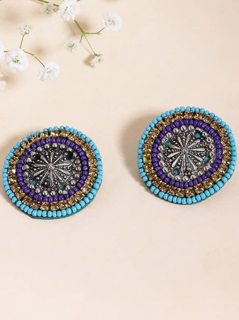 Huichol beaded earrings - purple/blue/green – Sundari Creations